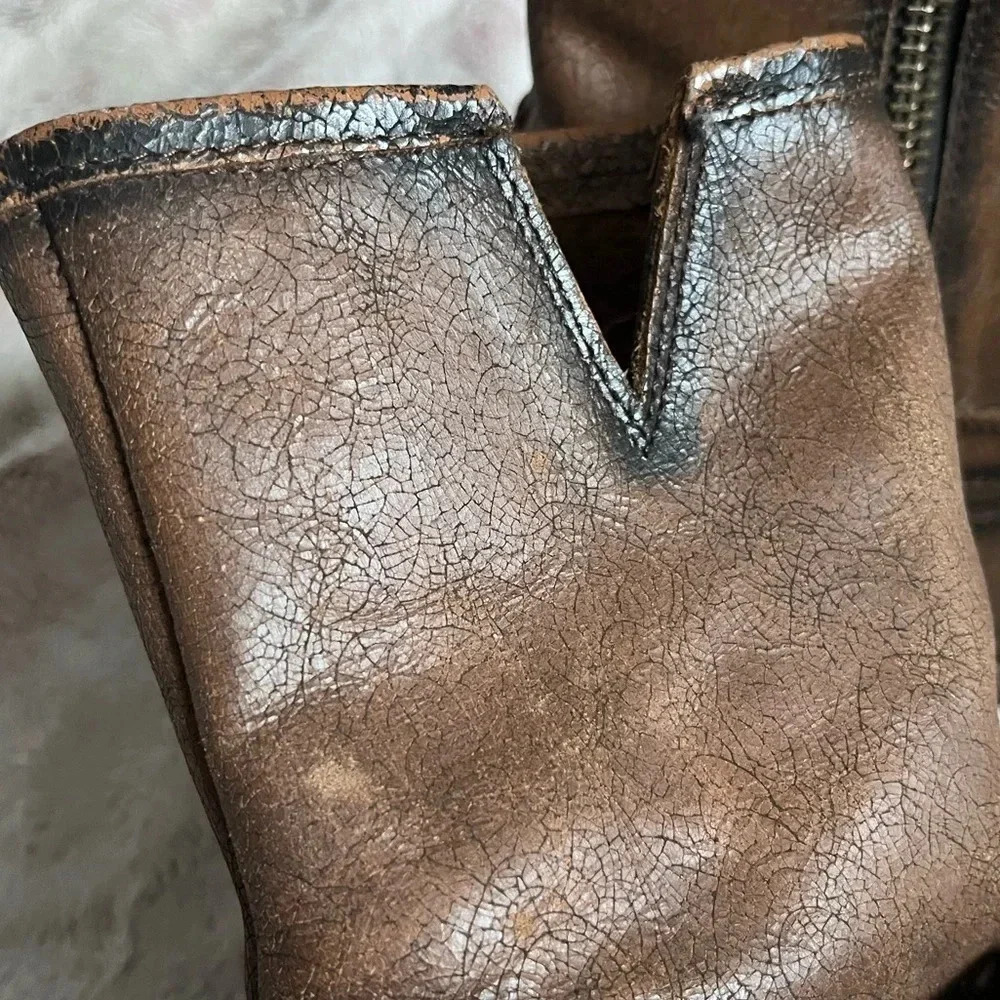 FreeBird Carlito Brown Leather Boho Western Moto Brown Heeled Boots - Picture 7 of 16